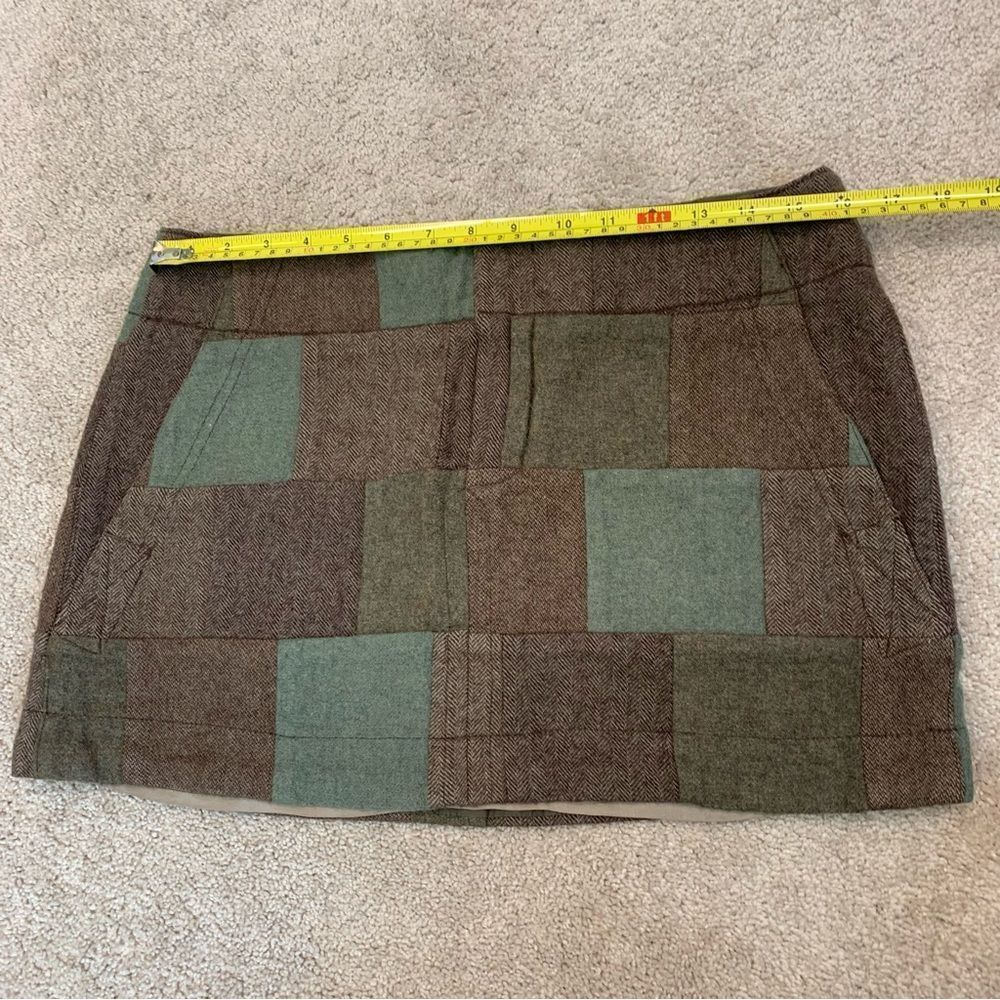 AMERICAN Eagle brown green wool patchwork square print mini skirt Sz 10 - Picture 8 of 11